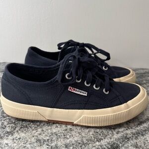 Superga Navy Canvas Low-Top Sneakers Size 7 EU 37.5